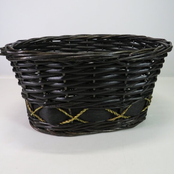 Black Wicker Oval Basket no handle no gloss gold rope x accent 10.5x6.5" wide - Picture 4 of 10